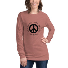 Load image into Gallery viewer, Unisex Long Sleeve Tee with Peace Symbol and Black Tagline