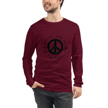 Load image into Gallery viewer, Unisex Long Sleeve Tee with Peace Symbol and Globe Tagline