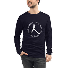 Load image into Gallery viewer, Unisex Long Sleeve Tee with Humankind Symbol and Globe Tagline