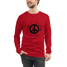 Load image into Gallery viewer, Unisex Long Sleeve Tee with Peace Symbol and Globe Tagline