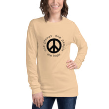 Load image into Gallery viewer, Unisex Long Sleeve Tee with Peace Symbol and Black Tagline
