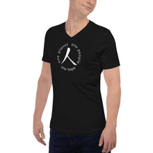 Load image into Gallery viewer, Short Sleeve V-Neck T-Shirt with Humankind Symbol and Globe Tagline