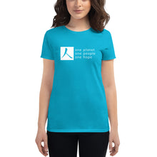 Load image into Gallery viewer, Women's short sleeve T-shirt with Box Logo and Tagline