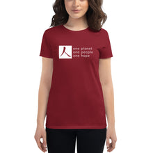 Load image into Gallery viewer, Women's short sleeve T-shirt with Box Logo and Tagline