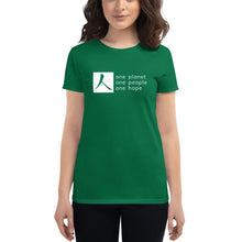 Load image into Gallery viewer, Women's short sleeve T-shirt with Box Logo and Tagline