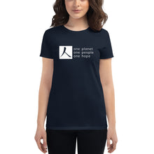Load image into Gallery viewer, Women's short sleeve T-shirt with Box Logo and Tagline