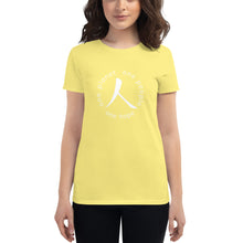 Load image into Gallery viewer, Women's short sleeve T-shirt with Humankind Symbol and Globe Tagline