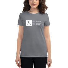 Load image into Gallery viewer, Women's short sleeve T-shirt with Box Logo and Tagline