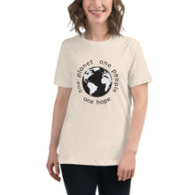 Load image into Gallery viewer, Women's Relaxed T-Shirt with Earth and Black Globe Tagline