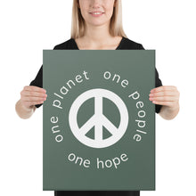 Load image into Gallery viewer, Canvas Print with Peace Symbol and Globe Tagline
