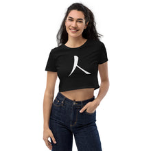 Load image into Gallery viewer, Organic Crop Top with White Humankind Symbol
