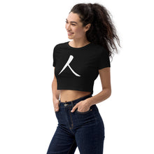 Load image into Gallery viewer, Organic Crop Top with White Humankind Symbol
