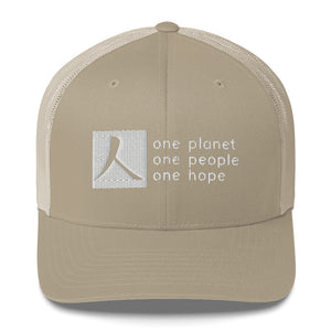 Structured, Mesh-Back Cap with Box Logo and Tagline