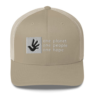 Structured, Mesh-Back Cap with Box Logo and Human Rights Symbol