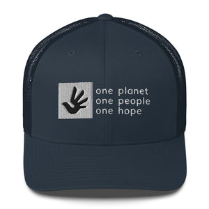 Structured, Mesh-Back Cap with Box Logo and Human Rights Symbol