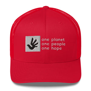 Structured, Mesh-Back Cap with Box Logo and Human Rights Symbol