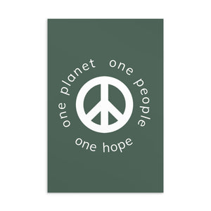 Postcard with Peace Symbol and Globe Tagline