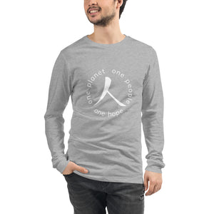 Unisex Long Sleeve Tee with Humankind Symbol and Globe Tagline