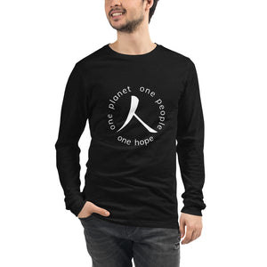 Unisex Long Sleeve Tee with Humankind Symbol and Globe Tagline