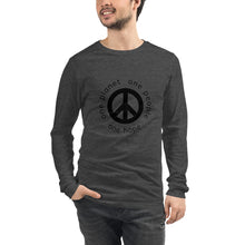 Load image into Gallery viewer, Unisex Long Sleeve Tee with Peace Symbol and Globe Tagline
