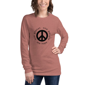 Unisex Long Sleeve Tee with Peace Symbol and Black Tagline