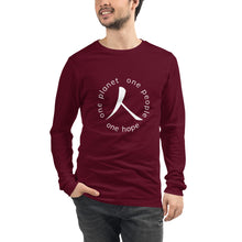 Load image into Gallery viewer, Unisex Long Sleeve Tee with Humankind Symbol and Globe Tagline
