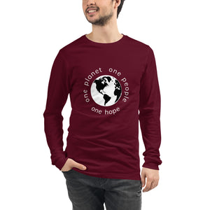 Unisex Long Sleeve Tee with Earth and Globe Tagline