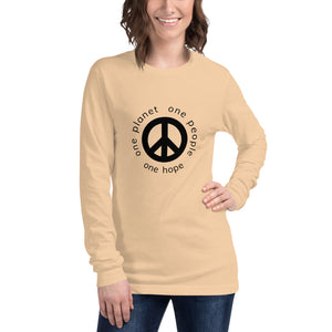 Unisex Long Sleeve Tee with Peace Symbol and Black Tagline