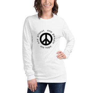 Unisex Long Sleeve Tee with Peace Symbol and Black Tagline