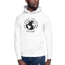 Load image into Gallery viewer, Unisex Hoodie with Earth and Globe Tagline in Black
