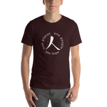 Load image into Gallery viewer, Short-Sleeve T-Shirt with Humankind Symbol and Globe Tagline
