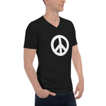 Load image into Gallery viewer, Short Sleeve V-Neck T-Shirt with Peace Symbol
