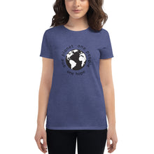 Load image into Gallery viewer, Women&#39;s short sleeve T-shirt with Earth and Black Globe Tagline
