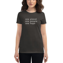 Load image into Gallery viewer, Women&#39;s short sleeve T-shirt with Six Words
