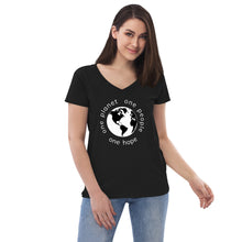 Load image into Gallery viewer, Women’s recycled V-neck with Earth and Globe Tagline
