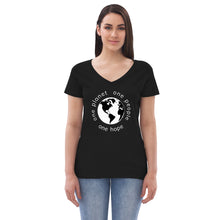 Load image into Gallery viewer, Women’s recycled V-neck with Earth and Globe Tagline
