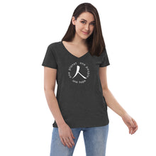 Load image into Gallery viewer, Women’s Recycled V-neck with Humankind Symbol and Globe Tagline
