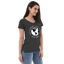 Load image into Gallery viewer, Women’s recycled V-neck with Earth and Globe Tagline
