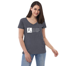 Load image into Gallery viewer, Women’s Recycled V-neck with Box Logo and Tagline
