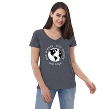 Load image into Gallery viewer, Women’s recycled V-neck with Earth and Globe Tagline
