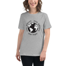 Load image into Gallery viewer, Women&#39;s Relaxed T-Shirt with Earth and Black Globe Tagline
