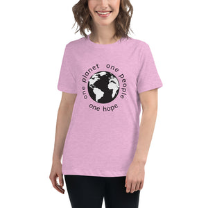 Women's Relaxed T-Shirt with Earth and Black Globe Tagline