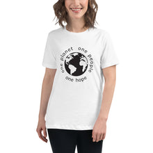 Load image into Gallery viewer, Women&#39;s Relaxed T-Shirt with Earth and Black Globe Tagline
