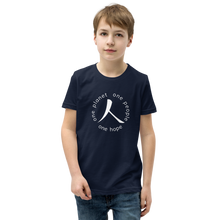 Load image into Gallery viewer, Youth Short Sleeve T-Shirt with Humankind Symbol and Globe Tagline
